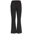 Black ladies chef pants with flared leg and elasticated waistband, rear view showing smooth fabric finish