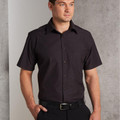 Charcoal short sleeve business shirt with chest pocket and button-through front