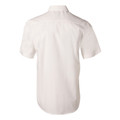 White short sleeve business shirt with back yoke detail, rear view showing smooth fabric finish