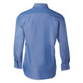 Back view of periwinkle blue long sleeve business shirt with yoke detail and button cuffs