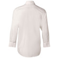 White long sleeve dress shirt back view with collar and button cuffs