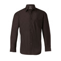 Espresso brown men's long sleeve button-up shirt with point collar, chest pocket, and smooth flat front panels