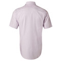 Back view of pale orchid mini check short sleeve business shirt with collar and back yoke detail