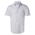 Light blue mini check short sleeve shirt with button-down collar and chest pocket