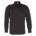 Black CAPITOL Men's Long Sleeve Military Shirt in a structured cotton-rich fabric, featuring dual button-down chest pockets, shoulder epaulettes, and a professional tailored fit.