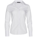 White long sleeve business shirt with open collar and button front for women