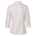 White ladies shirt with mini herringbone texture, three-quarter sleeves and collar, back view
