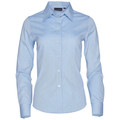 Blue HARPER Ladies CVC Oxford Long Sleeve Shirt featuring a high-quality cotton-rich blend, tailored feminine silhouette, and a crisp Oxford weave ideal for corporate uniforms and professional office wear.