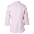 Pale lilac ladies Oxford shirt with three-quarter sleeves and collar shown from back view