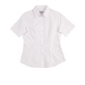 White short sleeve oxford shirt with collar and button front placket