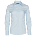 Women's light blue self-stripe long sleeve shirt with pointed collar and button placket, flat lay packshot