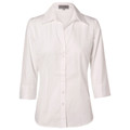 Pale White Kelsey Ladies Self Stripe CVC 3/4 Sleeve Shirt, a textured corporate blouse with subtle vertical stripes, ideal for professional uniforms.