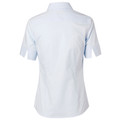 Light blue short sleeve ladies shirt with self-stripe texture and collar, shown from back