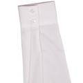 White ladies dress shirt cuff detail showing double button fastening and dobby self-stripe fabric texture
