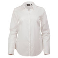 White long sleeve women's business shirt with dobby self-stripe texture and button-through front