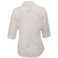 White ladies' dress shirt with self-stripe dobby texture, three-quarter rolled sleeves and collar, back view