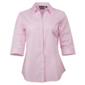 Soft Pink BOYD Ladies Easy Care Dobby Self Stripe Shirt with 3/4 sleeves, featuring a subtle tone-on-tone textured stripe, tailored fit, and wrinkle-resistant fabric for a professional corporate look.