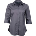 Storm Grey BOYD Ladies Easy Care Dobby Self Stripe Shirt with 3/4 sleeves, featuring a subtle tone-on-tone textured stripe, tailored fit, and wrinkle-resistant fabric for a professional corporate look.