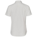 White ladies short sleeve shirt with subtle self-stripe dobby texture, rear view showing clean back panel