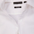 White dobby self-stripe ladies shirt with spread collar and button placket, semi-fitted cotton-rich construction