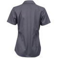 Charcoal grey short sleeve work shirt with self-stripe dobby texture, rear view showing collar and back panel