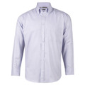 Light blue long sleeve dress shirt with button-down collar and chest pocket in subtle dot pattern