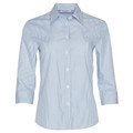 Sky blue and white striped women's shirt with collar, three-quarter sleeves and chest pocket