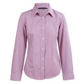 Ladies business shirt in pink and blue mini gingham check with long sleeves and classic collar