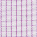 Close-up of orchid and white mini check woven fabric texture on a ladies 3/4 sleeve shirt