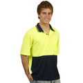 High visibility yellow and navy two-tone polo shirt with contrast collar and tipped design