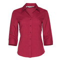 Raspberry ladies' business shirt with collar, button front placket and three-quarter length sleeves