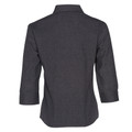 Charcoal grey ladies shirt with three-quarter sleeves and collar, rear view showing textured fabric