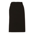 Black wool blend pencil skirt with mid-length cut and flat waistband featuring back zip closure