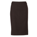 Charcoal grey mid-length pencil skirt with contoured waistband and knee-length hem