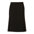 Black wool blend stretch skirt with pleated hem detail and flat waistband