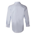 Light blue long sleeve business shirt with collar and button cuffs shown from back view