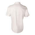 White short sleeve business shirt with self-stripe texture, back view showing clean flat panel ideal for decoration