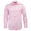 Pink long sleeve men's dress shirt with button front, spread collar, and left chest pocket