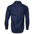 Navy long sleeve business shirt with self-stripe dobby weave texture, featuring traditional collar and buttoned cuffs, rear view