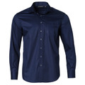 Navy long sleeve business shirt with subtle dobby self-stripe texture and chest pocket