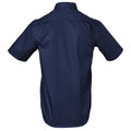 Navy short sleeve work shirt with self-stripe dobby texture, rear view showing smooth back panel and collar detail