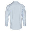 Back view of pale blue mini herringbone long sleeve shirt with collar and button cuffs