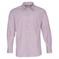Men's long sleeve striped shirt in red and white, point collar, button front, left chest pocket