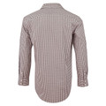Burgundy and white gingham check shirt with contrast collar and cuffs, back view showing long sleeves