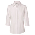 White tailored fit shirt with three-quarter sleeves, collar and front button placket for ladies