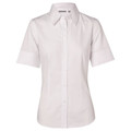White short sleeve tailored fit shirt with collar and button-front placket for ladies