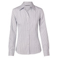 White shirt with charcoal grey vertical ticking stripes, tailored fit with collar and long sleeves