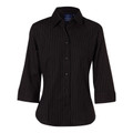 Ladies Pin Stripe 3/4 Sleeve Shirt - Black White Ladies Pin Stripe 3/4 Sleeve Shirt - Black White