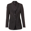 Charcoal grey wool blend blazer with notch lapels, two-button front closure and flap pockets
