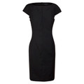 Black cap sleeve dress in wool blend stretch fabric with fitted silhouette and crew neckline